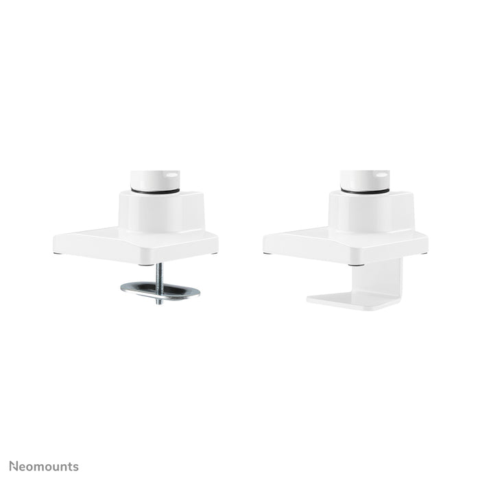 Neomounts NM-D775DX blanc est un support de bureau à vérin à gaz avec barre transversale et levier pour écrans plats jusqu'à 32 pouces (81 cm).