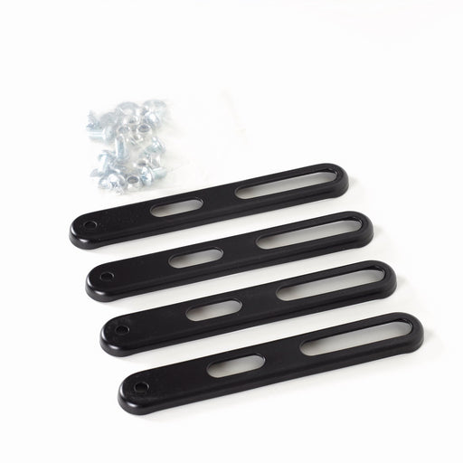 Schuin boven aanzicht van de VESA strips en schroeven