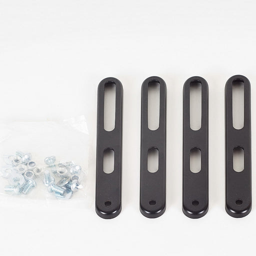 Boven aanzicht van de VESA strips en de schroeven.